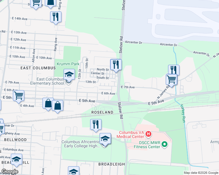 map of restaurants, bars, coffee shops, grocery stores, and more near 3310 East 6th Avenue in Columbus