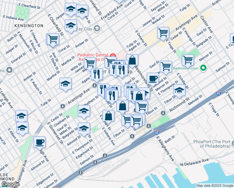 map of restaurants, bars, coffee shops, grocery stores, and more near 3158 Miller Street in Philadelphia