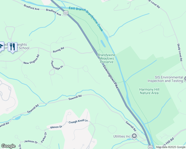 map of restaurants, bars, coffee shops, grocery stores, and more near 1369 Pennsridge Place in Chester County