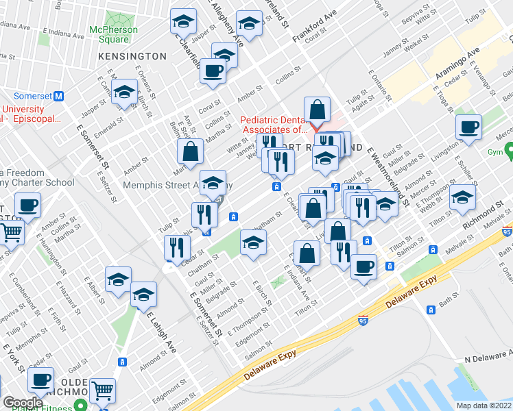 map of restaurants, bars, coffee shops, grocery stores, and more near 3025 Aramingo Avenue in Philadelphia