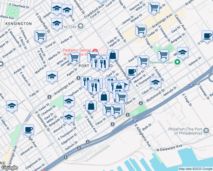 map of restaurants, bars, coffee shops, grocery stores, and more near 2532 East Allegheny Avenue in Philadelphia
