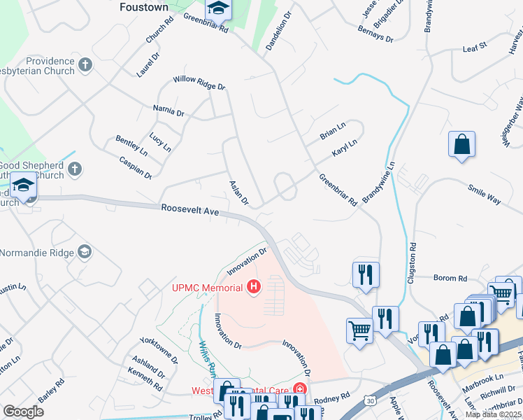 map of restaurants, bars, coffee shops, grocery stores, and more near 1837 Roosevelt Avenue in York
