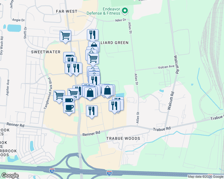map of restaurants, bars, coffee shops, grocery stores, and more near 5190 Preferred Place in Hilliard