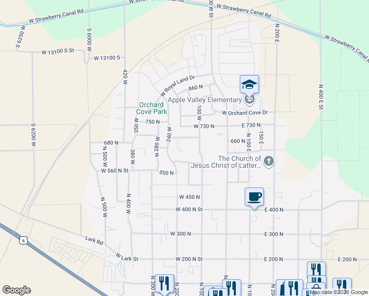 map of restaurants, bars, coffee shops, grocery stores, and more near 169 West 690 North in Santaquin