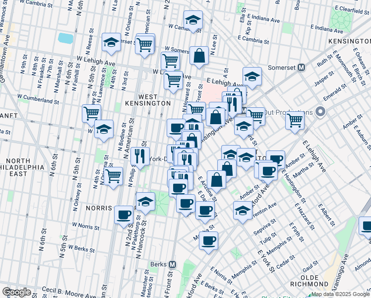 map of restaurants, bars, coffee shops, grocery stores, and more near in Philadelphia