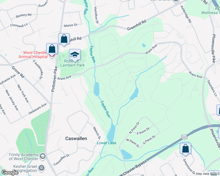 map of restaurants, bars, coffee shops, grocery stores, and more near in West Chester