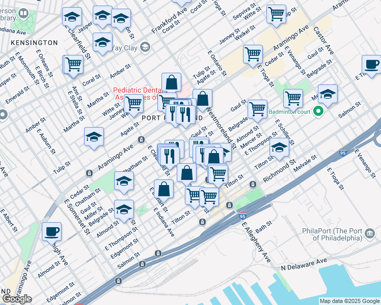 map of restaurants, bars, coffee shops, grocery stores, and more near in Philadelphia