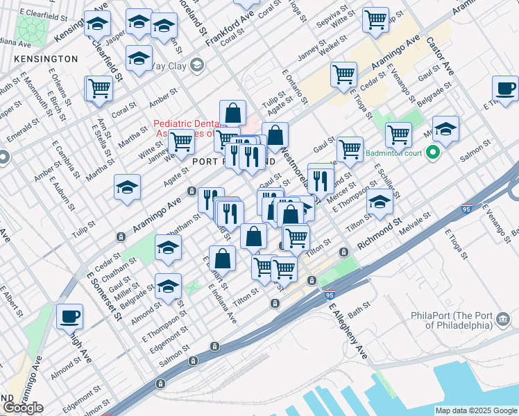 map of restaurants, bars, coffee shops, grocery stores, and more near in Philadelphia