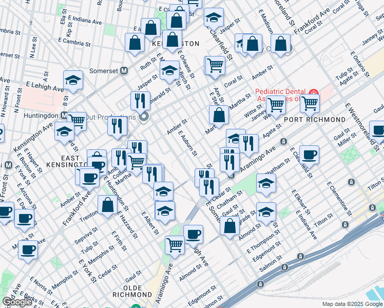 map of restaurants, bars, coffee shops, grocery stores, and more near 2216 East Auburn Street in Philadelphia