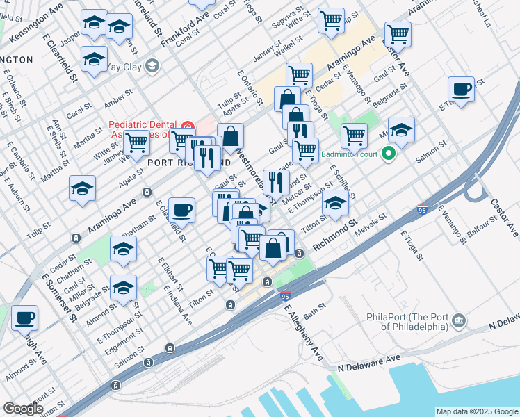 map of restaurants, bars, coffee shops, grocery stores, and more near in Philadelphia