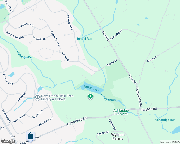map of restaurants, bars, coffee shops, grocery stores, and more near 1747 Towne Drive in West Chester