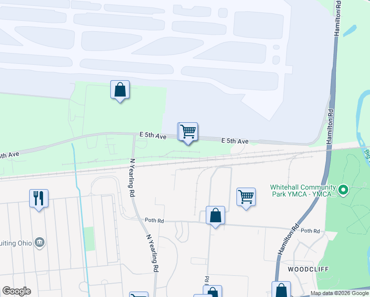 map of restaurants, bars, coffee shops, grocery stores, and more near 4561 East 5th Avenue in Columbus