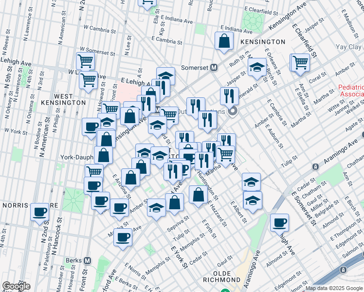 map of restaurants, bars, coffee shops, grocery stores, and more near 2602 Braddock Street in Philadelphia