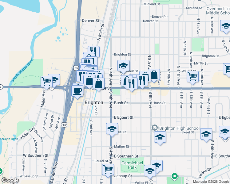 map of restaurants, bars, coffee shops, grocery stores, and more near 22 South 4th Avenue in Brighton