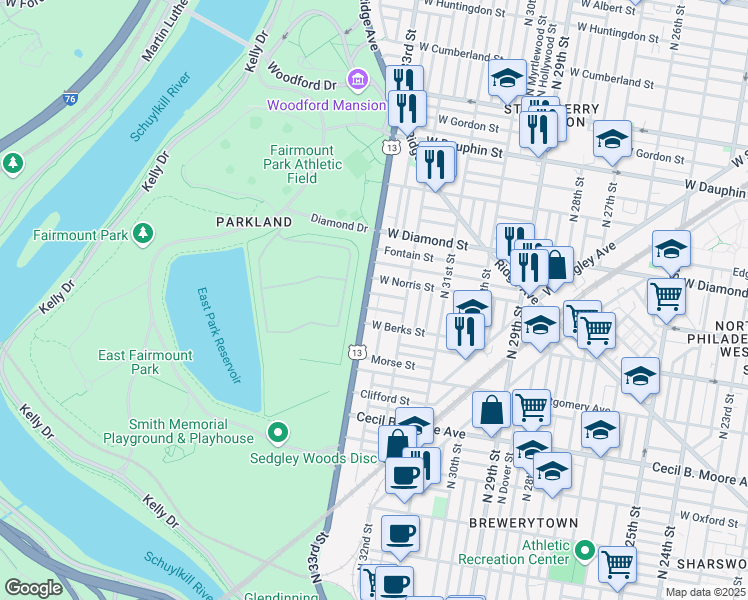 map of restaurants, bars, coffee shops, grocery stores, and more near in Philadelphia
