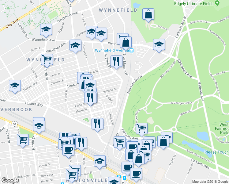 map of restaurants, bars, coffee shops, grocery stores, and more near in Philadelphia