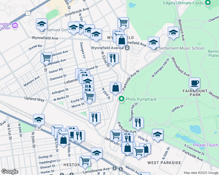map of restaurants, bars, coffee shops, grocery stores, and more near in Philadelphia