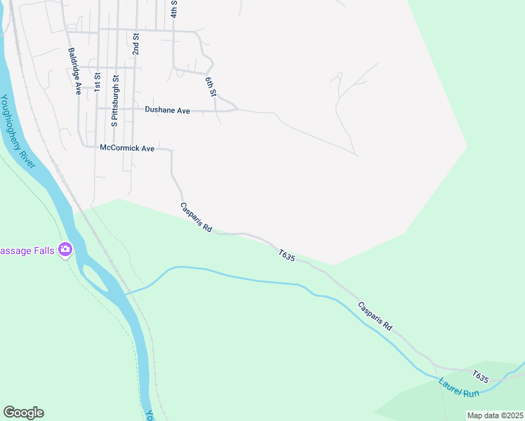 map of restaurants, bars, coffee shops, grocery stores, and more near 103 Casparis Road in Connellsville