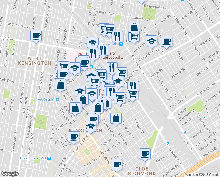 map of restaurants, bars, coffee shops, grocery stores, and more near 2617 Braddock Street in Philadelphia