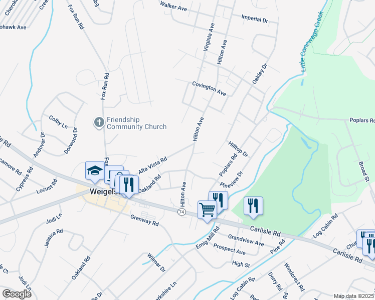 map of restaurants, bars, coffee shops, grocery stores, and more near 3110 Alta Vista Road in Dover