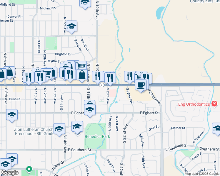 map of restaurants, bars, coffee shops, grocery stores, and more near 2020 East Bridge Street in Brighton