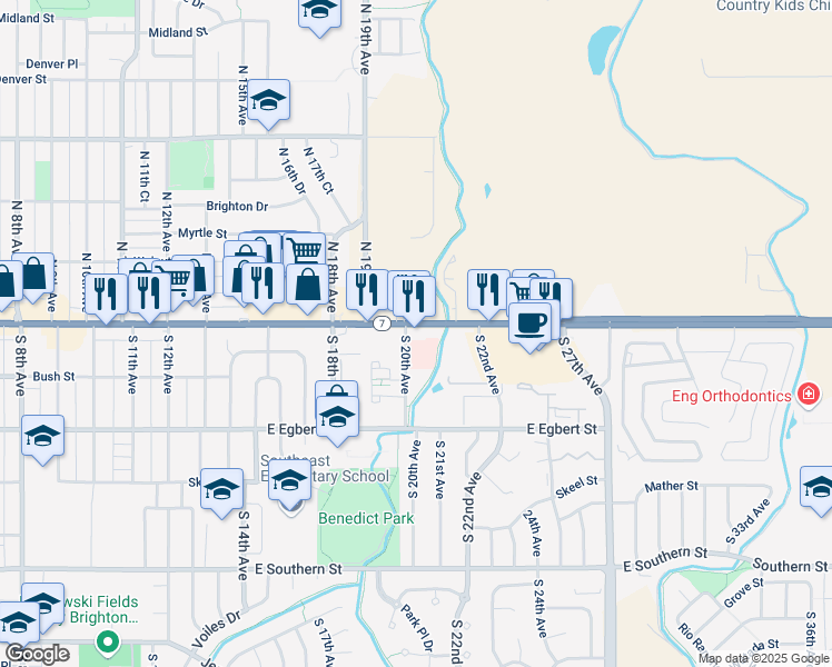 map of restaurants, bars, coffee shops, grocery stores, and more near 2020 East Bridge Street in Brighton