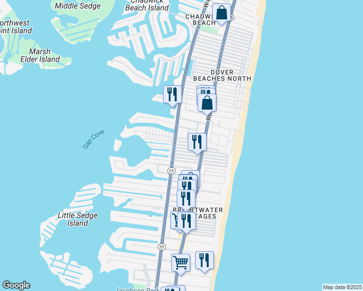 map of restaurants, bars, coffee shops, grocery stores, and more near 3201 Ivy Lane in Lavallette