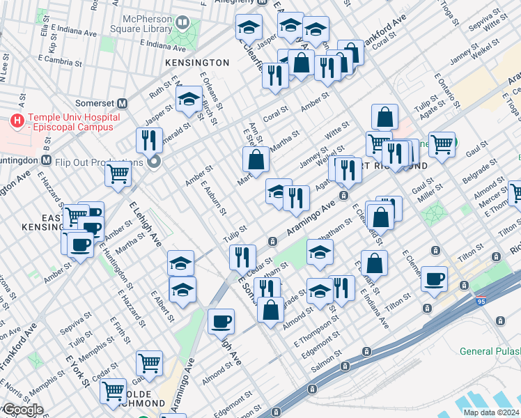 map of restaurants, bars, coffee shops, grocery stores, and more near 2916 Weikel Street in Philadelphia