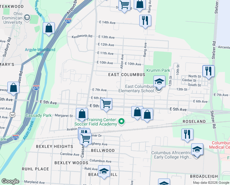 map of restaurants, bars, coffee shops, grocery stores, and more near 797 Alton Avenue in Columbus