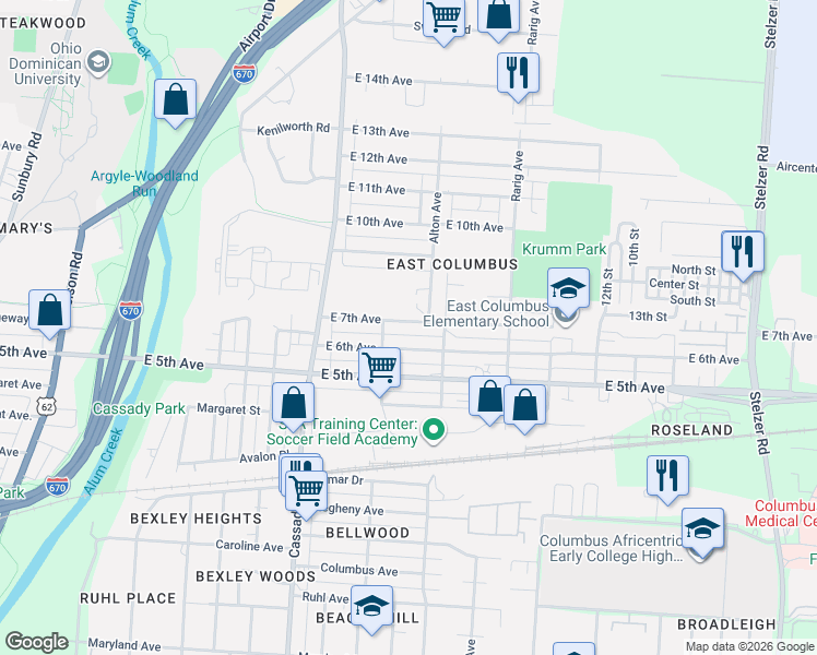 map of restaurants, bars, coffee shops, grocery stores, and more near 797 Alton Avenue in Columbus