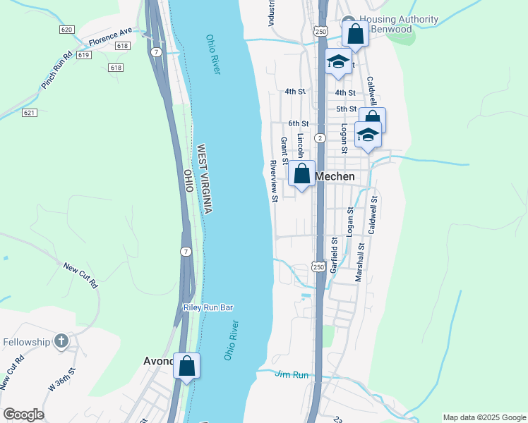 map of restaurants, bars, coffee shops, grocery stores, and more near in McMechen