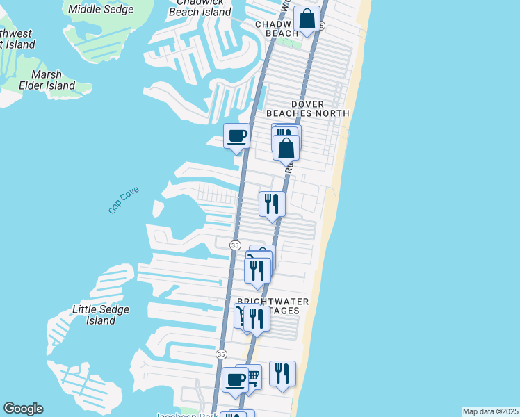 map of restaurants, bars, coffee shops, grocery stores, and more near 3201 Ivy Lane in Lavallette