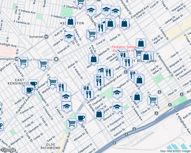 map of restaurants, bars, coffee shops, grocery stores, and more near 2917 Weikel Street in Philadelphia