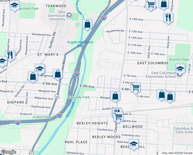 map of restaurants, bars, coffee shops, grocery stores, and more near 806 North Drexel Avenue in Columbus