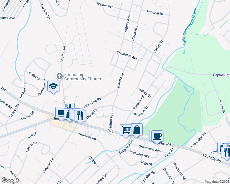 map of restaurants, bars, coffee shops, grocery stores, and more near 3110 Alta Vista Road in Dover