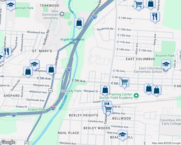 map of restaurants, bars, coffee shops, grocery stores, and more near 806 North Drexel Avenue in Columbus