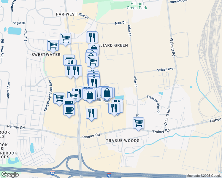 map of restaurants, bars, coffee shops, grocery stores, and more near 5190 Preferred Place in Hilliard