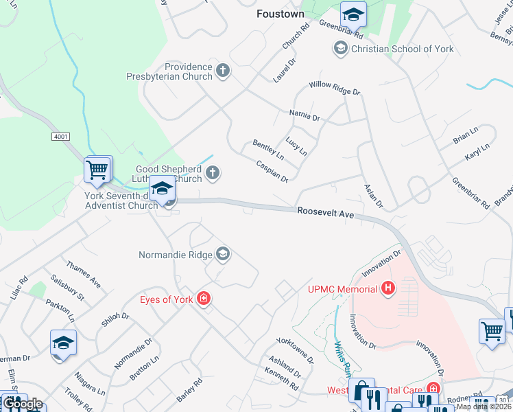map of restaurants, bars, coffee shops, grocery stores, and more near 2073 Roosevelt Avenue in York