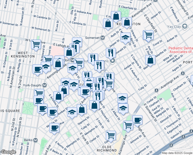 map of restaurants, bars, coffee shops, grocery stores, and more near 2666 Coral Street in Philadelphia
