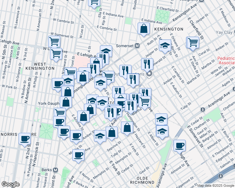 map of restaurants, bars, coffee shops, grocery stores, and more near 2610 Braddock Street in Philadelphia