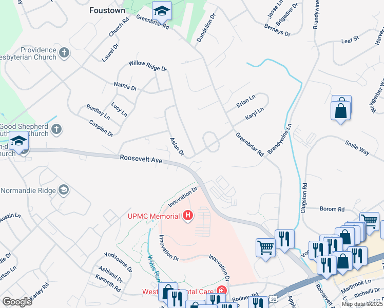 map of restaurants, bars, coffee shops, grocery stores, and more near 700 Willow Ridge Drive in York