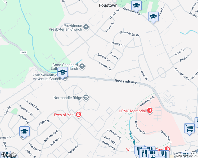 map of restaurants, bars, coffee shops, grocery stores, and more near 2073 Roosevelt Avenue in York