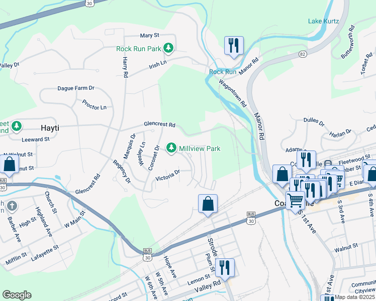 map of restaurants, bars, coffee shops, grocery stores, and more near 100 Cobblestone Drive in Coatesville