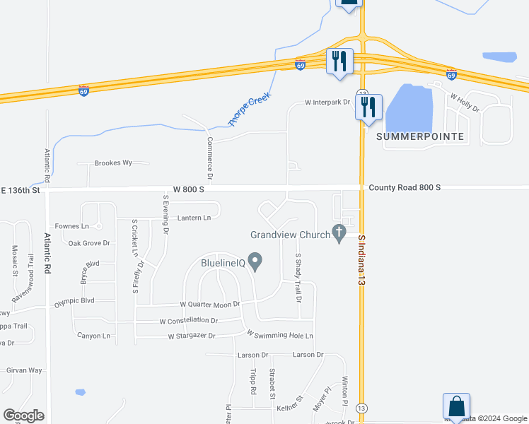 map of restaurants, bars, coffee shops, grocery stores, and more near 9405 West Dockside Circle in Pendleton