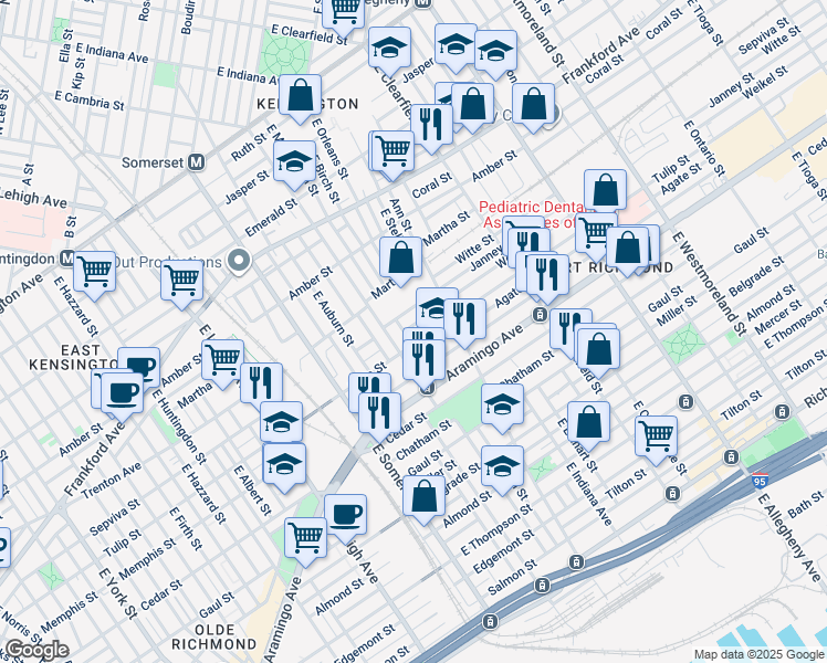 map of restaurants, bars, coffee shops, grocery stores, and more near 2925 Weikel Street in Philadelphia
