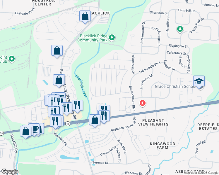 map of restaurants, bars, coffee shops, grocery stores, and more near 180 Macfalls Way in Blacklick