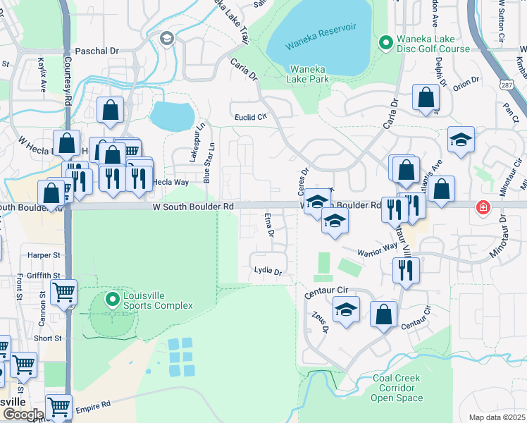 map of restaurants, bars, coffee shops, grocery stores, and more near 1905 Chalcis Drive in Lafayette