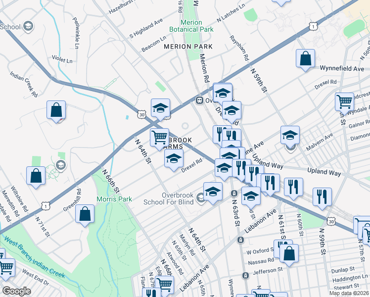 map of restaurants, bars, coffee shops, grocery stores, and more near in Philadelphia