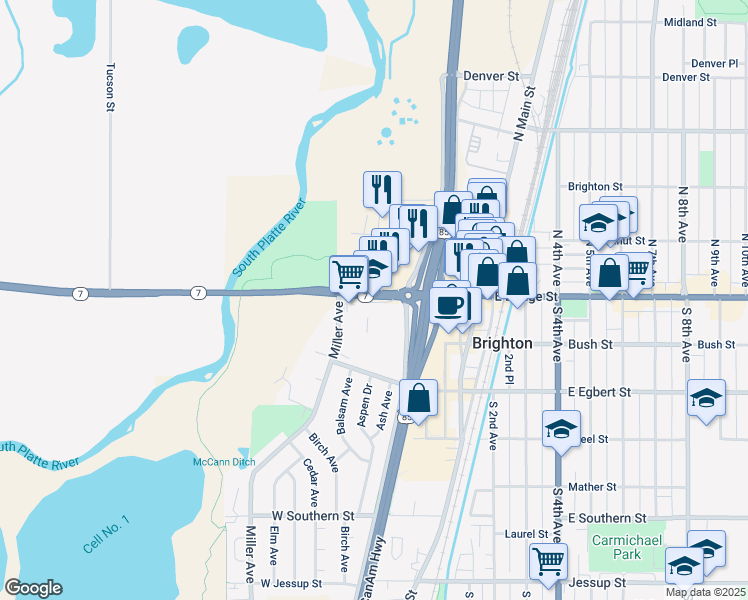 map of restaurants, bars, coffee shops, grocery stores, and more near 1605 Bridge Street in Brighton