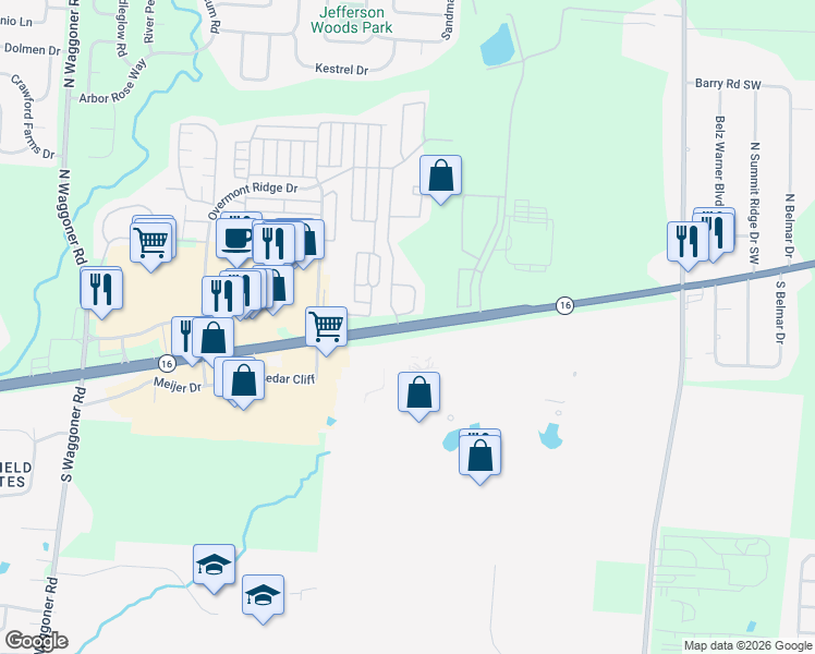 map of restaurants, bars, coffee shops, grocery stores, and more near 16 Preswicke Mill in Blacklick